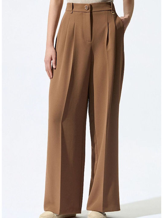 Damen Krepp Hose in Regulärer Passform Schokolade