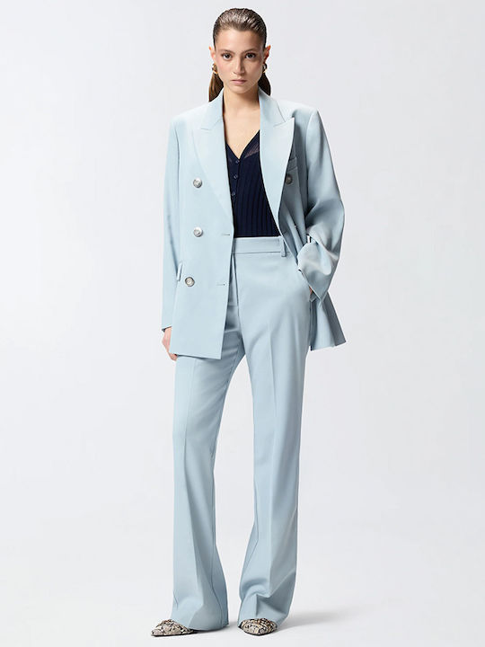 Women's High Rise Crepe Flared Trousers Light Blue