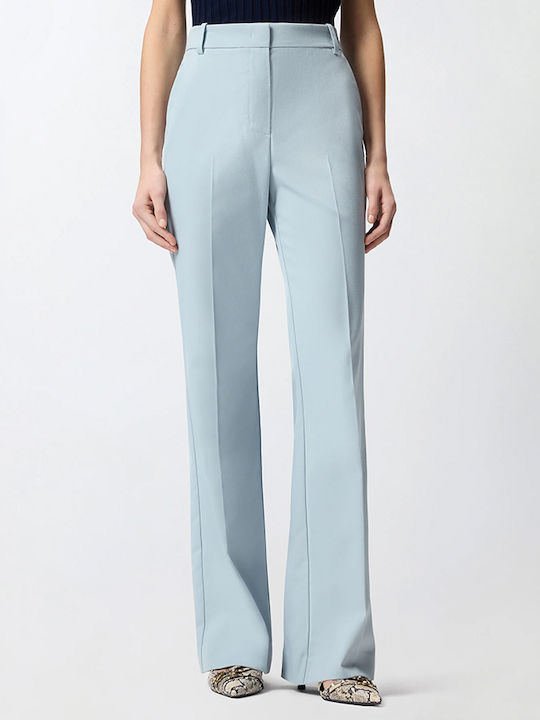Women's High Rise Crepe Flared Trousers Light Blue