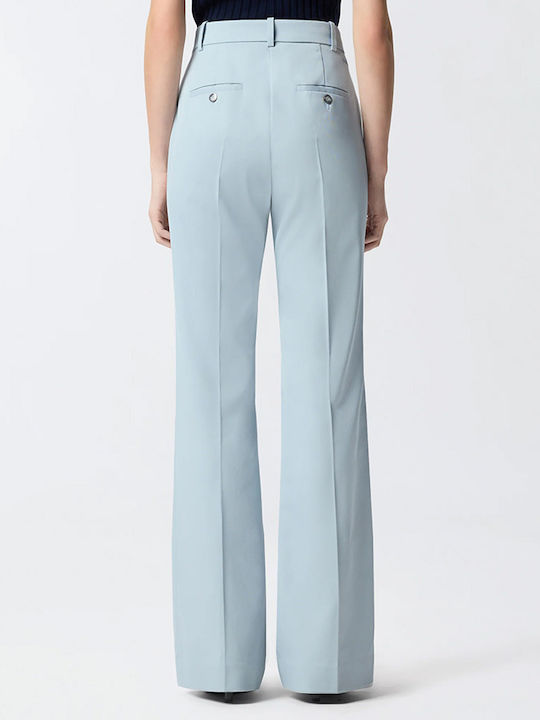 Women's High Rise Crepe Flared Trousers Light Blue