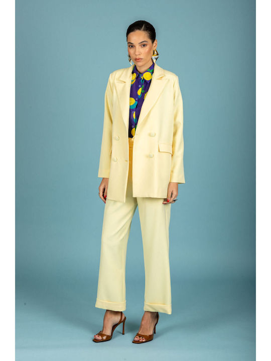 Women's Fabric Trousers in Loose Fit Banana