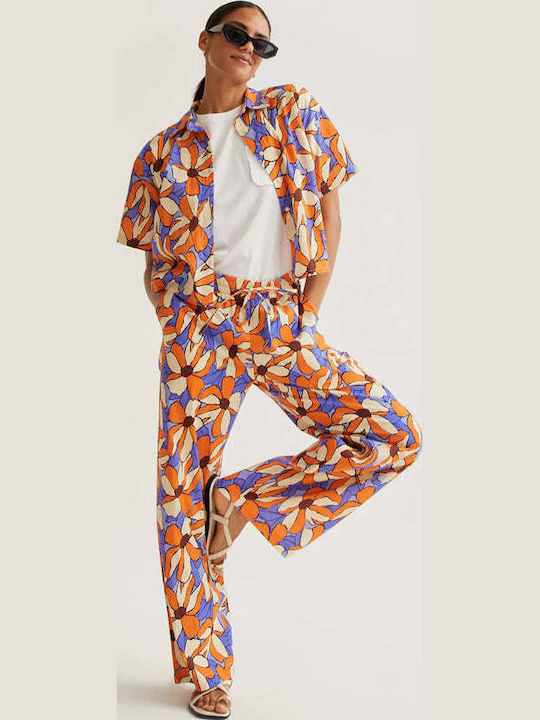 Women's High Rise Fabric Trousers with Rubber Band in Regular Fit Multicolour
