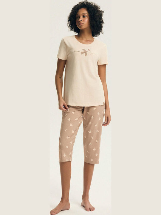 Henderson Henderson Sommer Damen-Schlafanzug Set Beige
