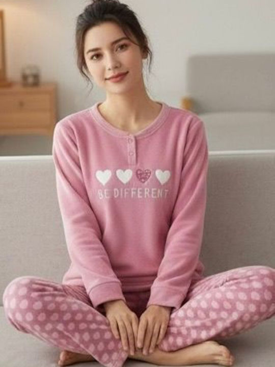 Winter Damen Schlafanzug Set Rosa