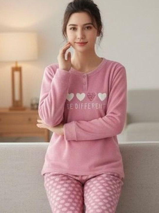 Winter Damen Schlafanzug Set Rosa