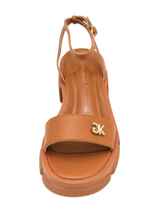 Leather Women's Flat Sandals Tabac Brown