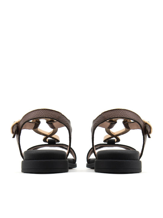 Leather Women's Flat Sandals Brown