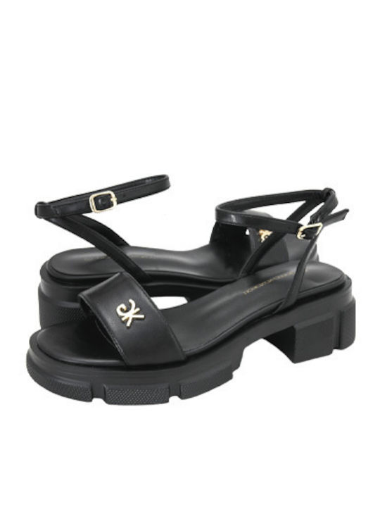 Leather Women's Flat Sandals Black