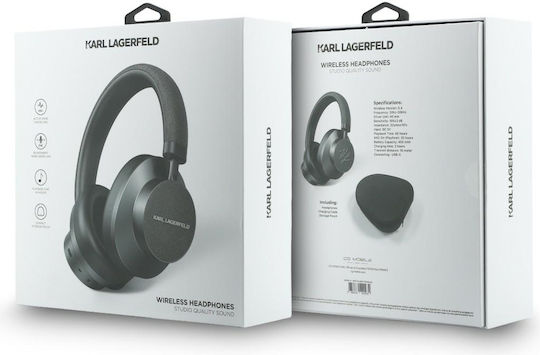 Karl Lagerfeld Saffiano Elongated Kabellose Bluetooth Über Ohr Kopfhörer mit 40 Stunden Wiedergabezeit Grau