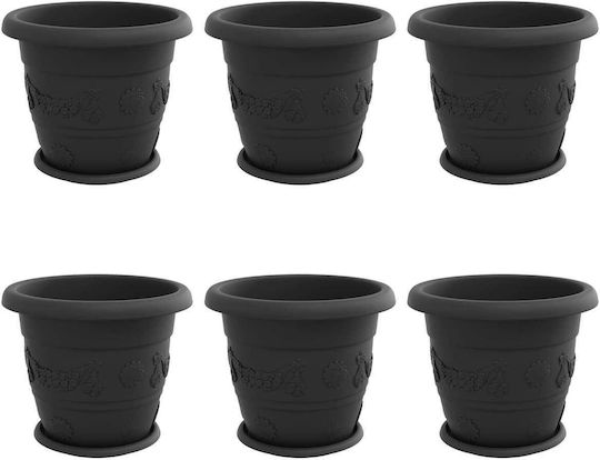 vidaXL Set of 6 Plastic Flower Pots Black 34x28cm