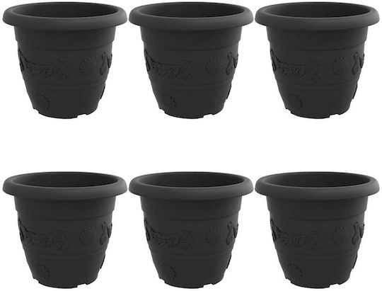 vidaXL Set of 6 Plastic Flower Pots Black 34x28cm
