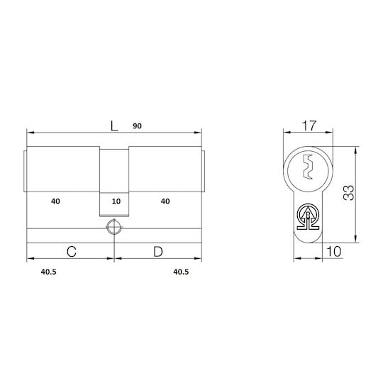 Cylinder Lock 80mm (40-40) with 3 Keys