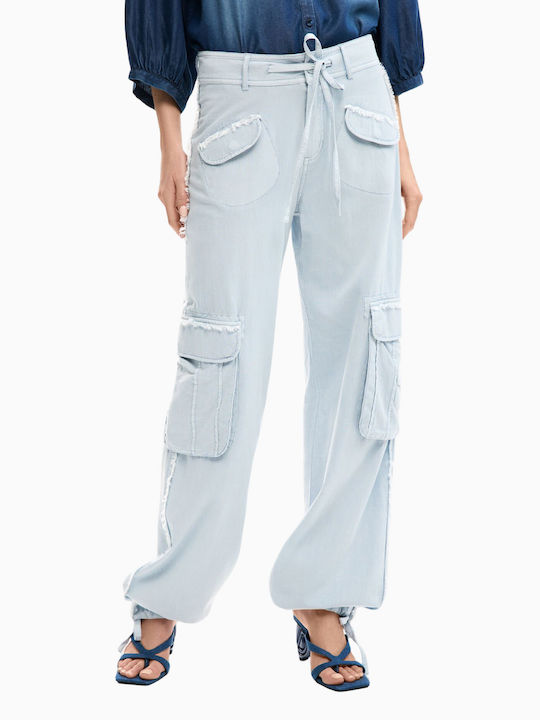 Women's Fabric Cargo Trousers Light Blue