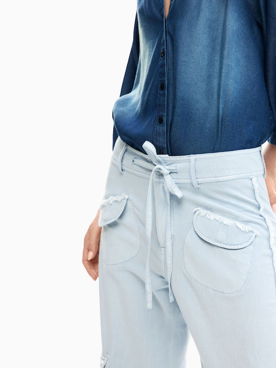 Women's Fabric Cargo Trousers Light Blue