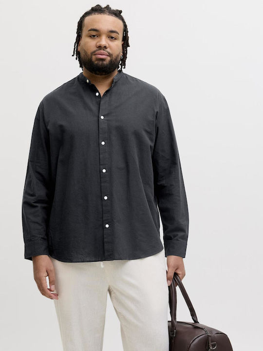 Long Sleeve Linen Shirt in Regular Fit Black