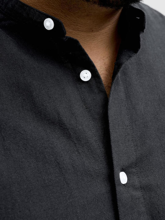 Long Sleeve Linen Shirt in Regular Fit Black