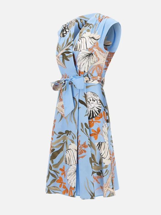 Poplin Summer Mini Dress Wrap Light Blue