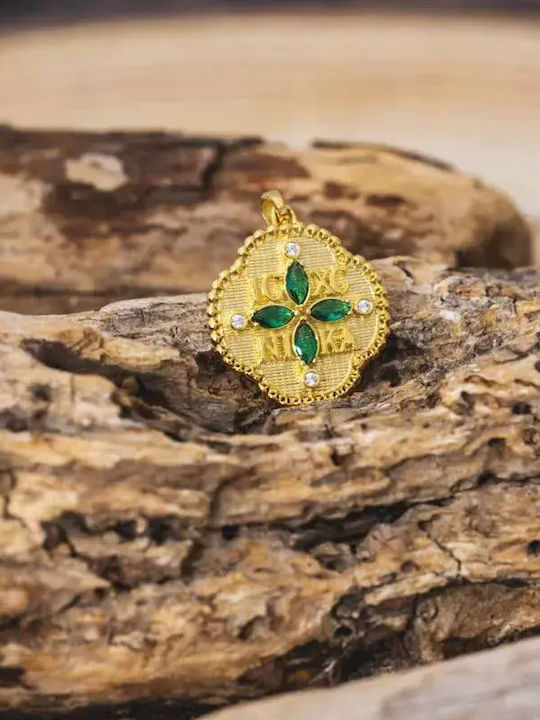 Charm Talisman Constantine with Stones Gold 9K with Green Zircon