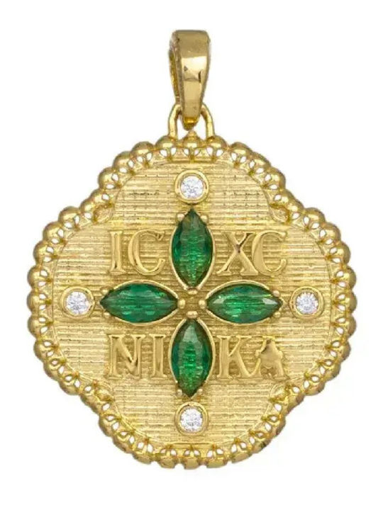 Charm Talisman Constantine with Stones Gold 9K with Green Zircon
