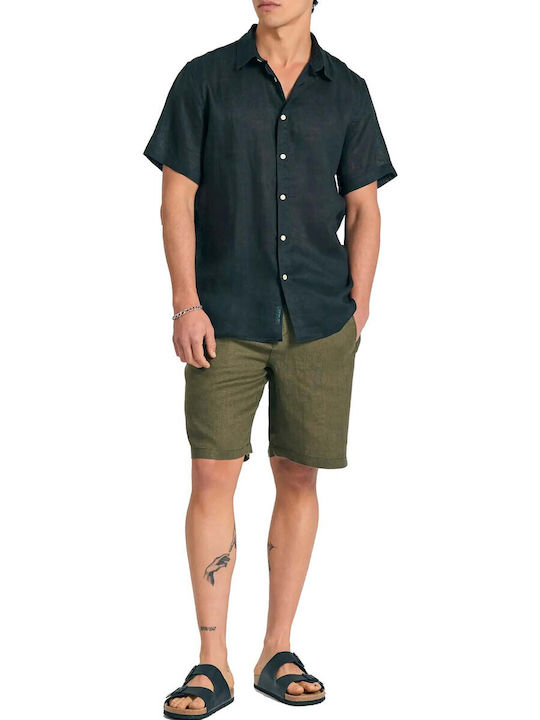 Short Sleeve Linen Shirt in Regular Fit Black