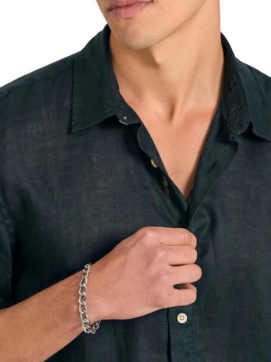 Short Sleeve Linen Shirt in Regular Fit Black
