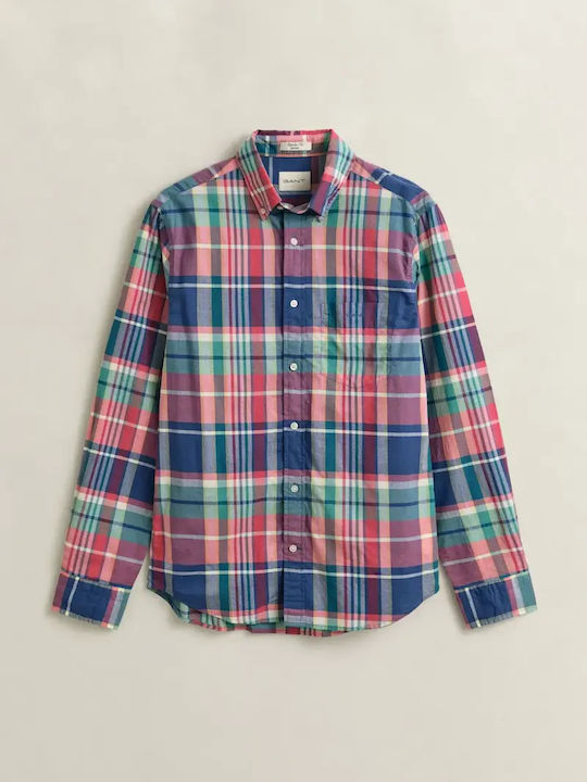 Long Sleeve Cotton Shirt in Regular Fit Checked Red