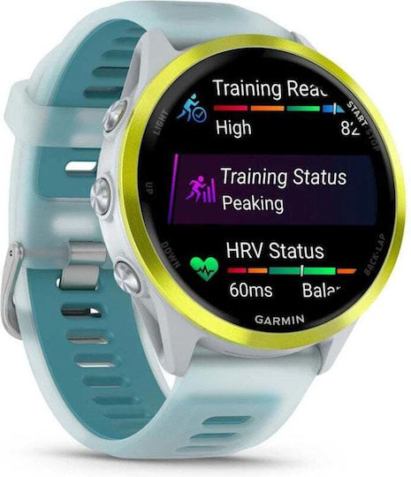 Garmin Forerunner 570 Aluminum 47mm Waterproof Smartwatch with Heart Rate Monitor (Amp Yellow Aluminum with Translucent Whitestone/Turquoise Band)