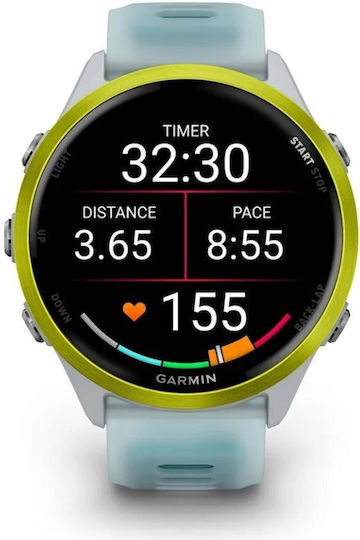 Garmin Forerunner 570 Aluminum 47mm Waterproof Smartwatch with Heart Rate Monitor (Amp Yellow Aluminum with Translucent Whitestone/Turquoise Band)