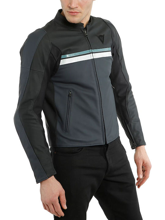 Dainese HF 3 Herren Leder Motorradjacke 4 Jahreszeiten Schwarz/Gletscher-Grau