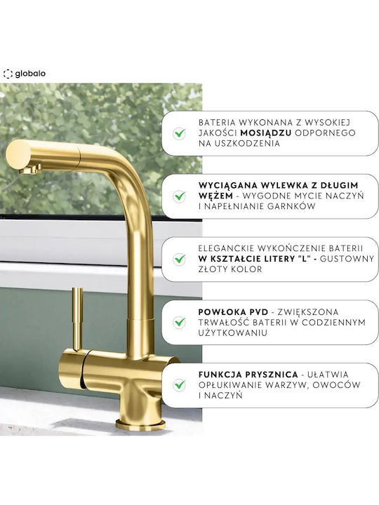 Globalo Kitchen Faucet Counter Gold