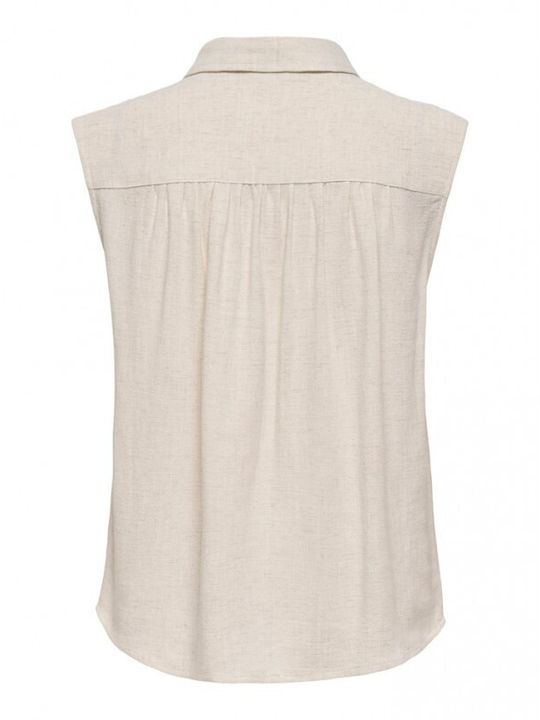 Sleeveless Women's Linen Shirt Beige