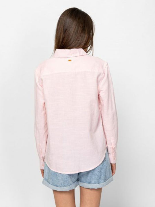Long Sleeve Women's Linen Shirt Roze