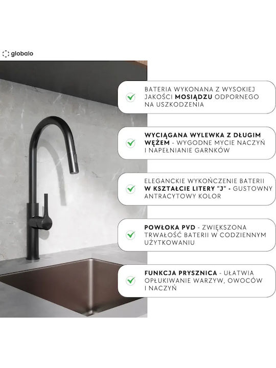 Globalo Fala Küchenarmatur Zähler mit Abnehmbare Dusche Graue