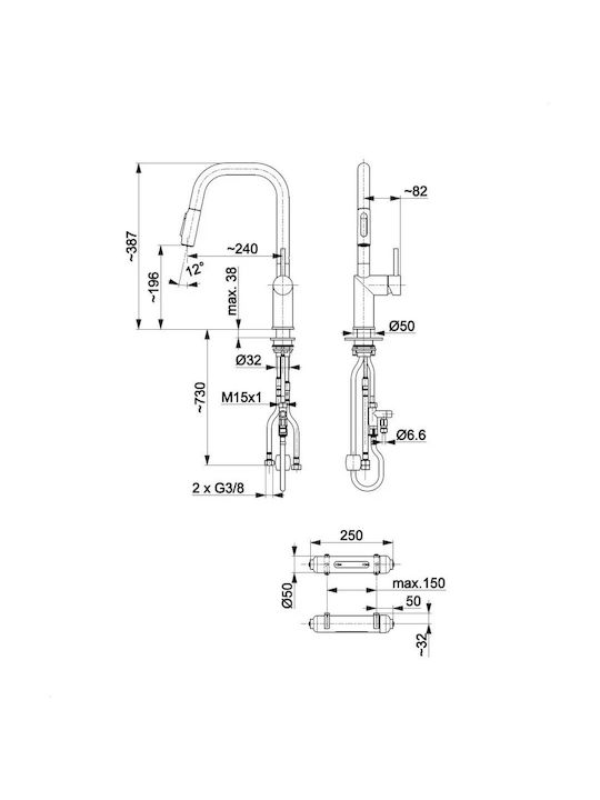 KFA Kitchen Faucet Counter with Shower Gold