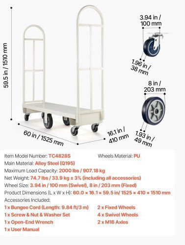 Vevor Transport Trolley for Load up to 900kg in Gray Color