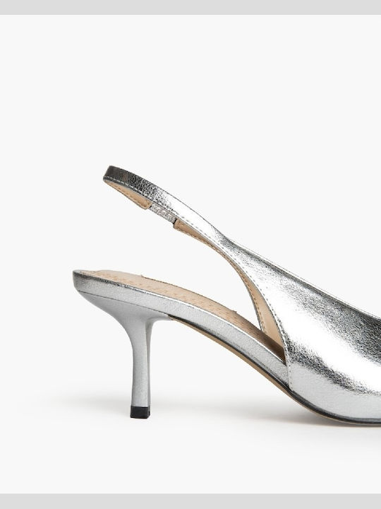 Leather Heels with Medium Heel Silver