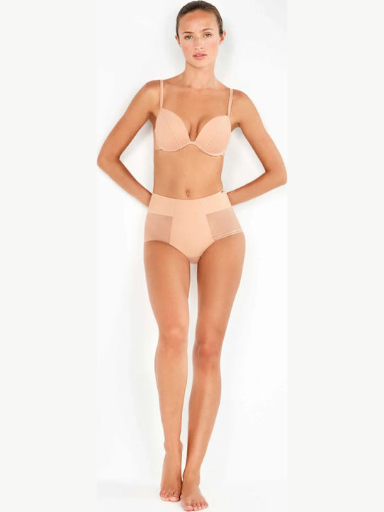 Ψηλόμεσο Γυναικείο Slip χωρίς Ραφές με Δαντέλα Nude