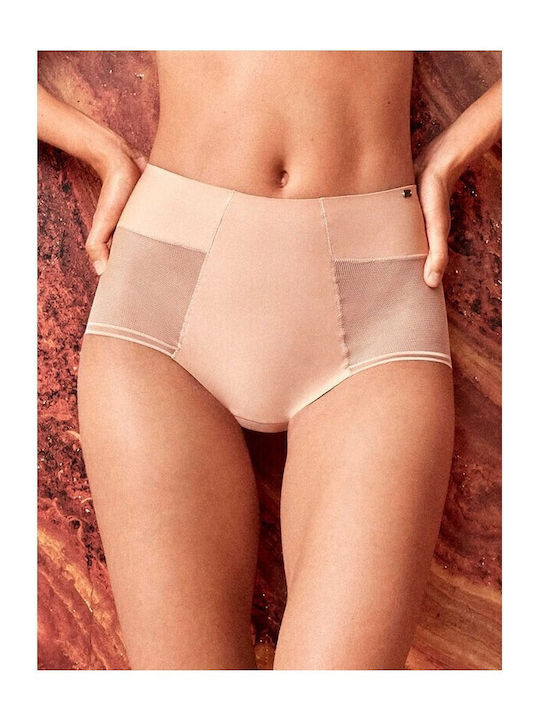 Ψηλόμεσο Γυναικείο Slip χωρίς Ραφές με Δαντέλα Nude