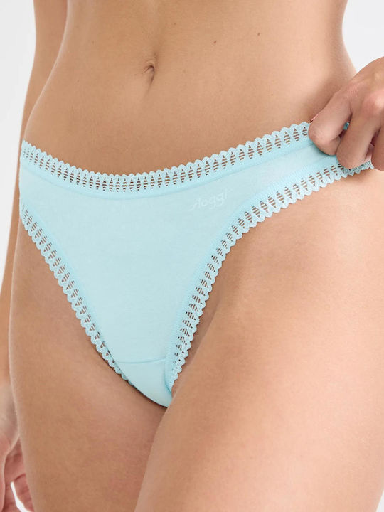 Damen-Slips Baumwoll-String 3er Pack Blau/Blau/Allover