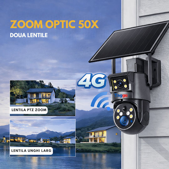 Taggo UBOX-SOLAR-S4B-50X-4G IP Cameră de Supraveghere Wi-Fi/4G 4K Rezistentă la Apă cu Baterie și Comunicare Bidirecțională