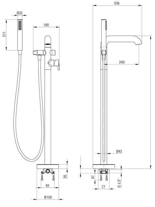 Deante Thermostatic Bathtub Mixing Faucet Complete Set Gold
