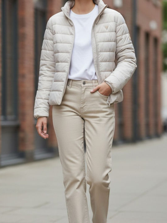 Short Women's Puffer Jacket Waterproof for Winter Ecru