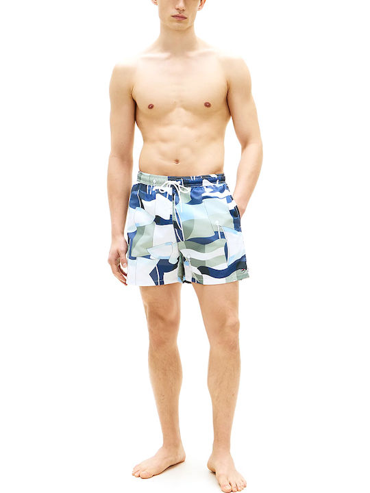 Men's Swim Shorts White-Blue-Khaki with Patterns