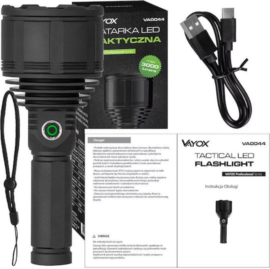 Vayox Pro Φακός LED με Μέγιστη Φωτεινότητα 3000lm