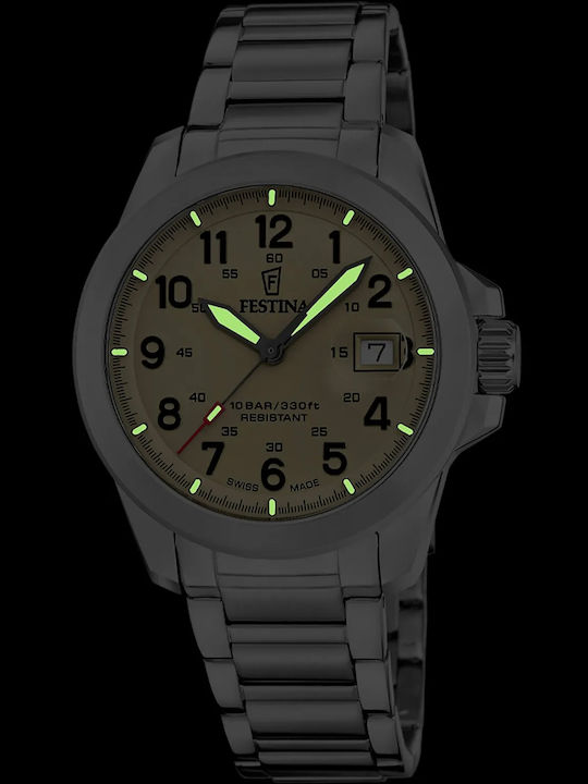 Festina Ανδρικό Ρολόι Μπαταρίας με Ασημί Μεταλλικό Μπρασελέ