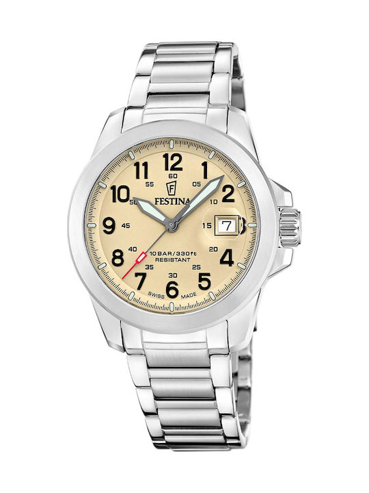 Festina Ανδρικό Ρολόι Μπαταρίας με Ασημί Μεταλλικό Μπρασελέ