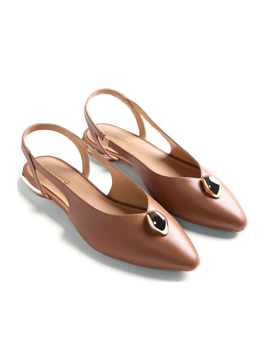 Gioseppo Leather Women's Ballerina Shoes with Strap in Tabac Brown Color