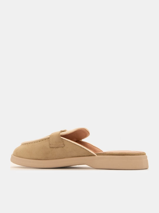 Flat Suede Mules In Green Colour