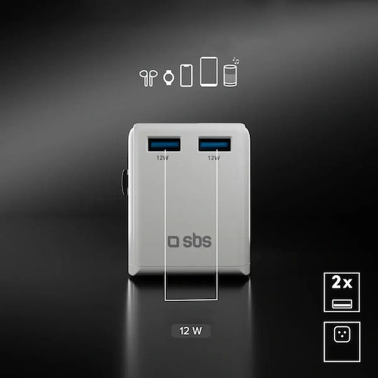 SBS Αντάπτορας Πρίζας από Universal σε Universal με 2 Θύρες USB
