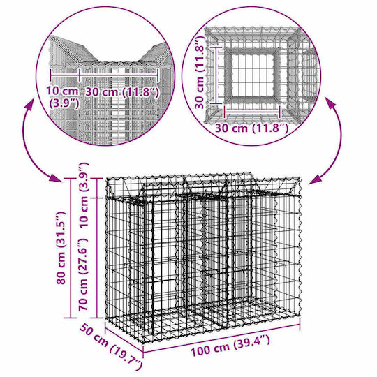 vidaXL Gabion Box Pentru Gard De Grădină Din Oțel 100x50x80cm Argintiu